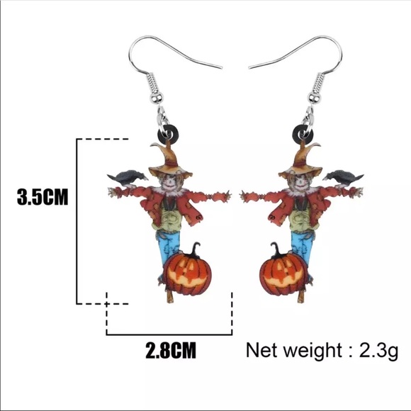 Scarecrow Pumpkin Crow Acrylic Earrings - Picture 5 of 5